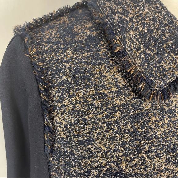 Worth Navy and Shimmering Gold Fringed Button Front Jacket Size 6 - Picture 5 of 9